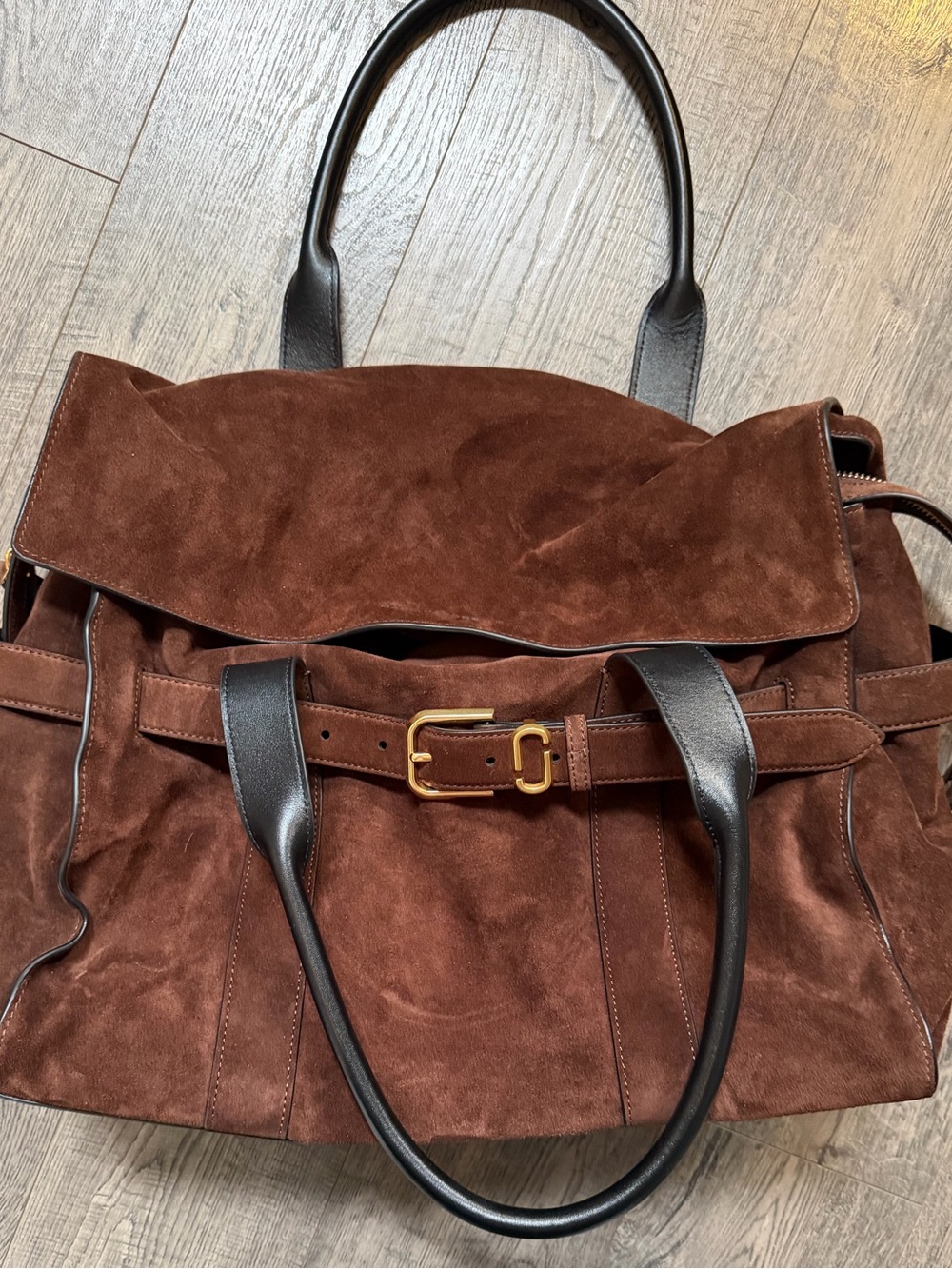 Marc Jacobs Brown Suede  Dakota Shoulder Bag with Black Handles